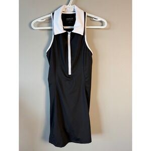 Unplug Black White 1/4 Zip Sleeveless Tennis Athletic Romper Dress S Pickleball